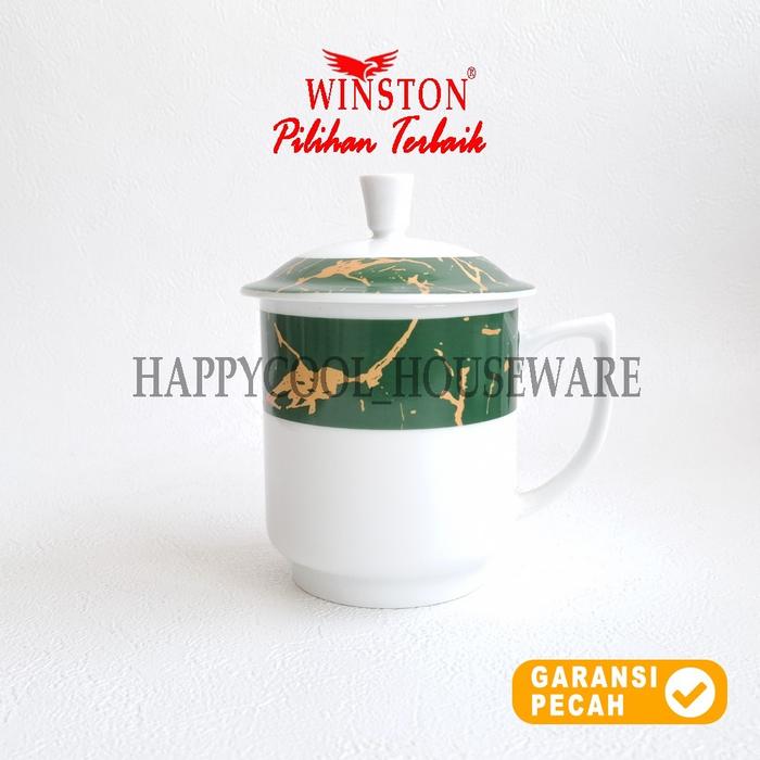 Gambar WINSTON 1pcs Mug Tutup 450cc Marmer Hitam Keramik Mug Gagang Gelas Minum Tutup - MARMER HIJAU dari HappyCool Houseware undefined Tokopedia