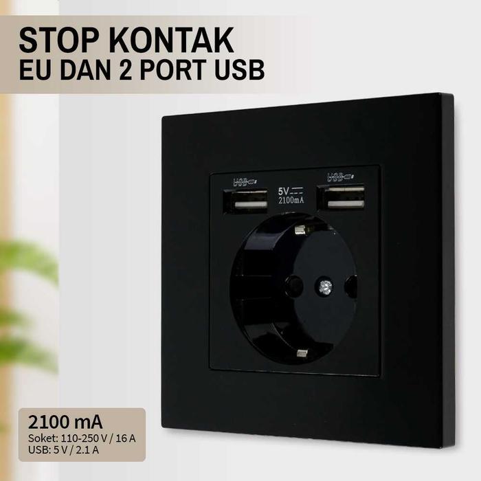 Gambar Stop Kontak Dinding USB EU Colokan Listrik Port Plug 2100 mA Socket Soket Tempel Adaptor Adapter - Hitam dari Raja Perkakas Indonesia undefined Tokopedia