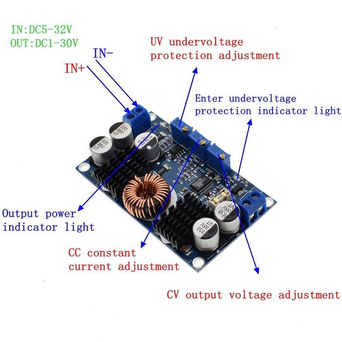 Módulo Regulador DC-DC LTC3780 - 5V-32V A 1V-30V, 10A, Automático Step Up/Down, Para Solar Y Vehículos