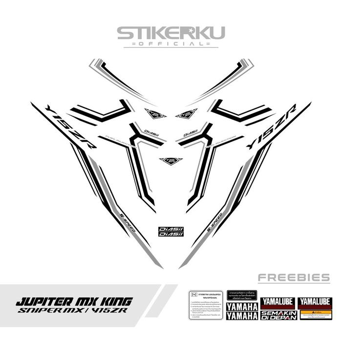 Gambar STICKER Y15ZR EDISI SIMPLE LINE / YAMAHA SNIPER 150 MXi / DASAR HITAM / STRIPING YAMAHA Y15ZR / EXCITER 150 / MX KING / STOCK DECALS / ORI / JUPITER MX KING / Y15ZR PREMIUM / MX 150 KING SIMPLE LINE OFFICIAL - PUTIH HITAM dari Damansara Jaya undefined Tokopedia