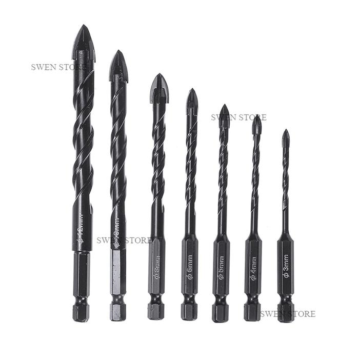 Gambar Mata Bor Granit 3-12mm Mata Bor Drill Multifungsi Mata Bor Cross Hex Tile Drill Bits Set 7pcs - 7pcs-Hitam dari SWEN STORE undefined Tokopedia