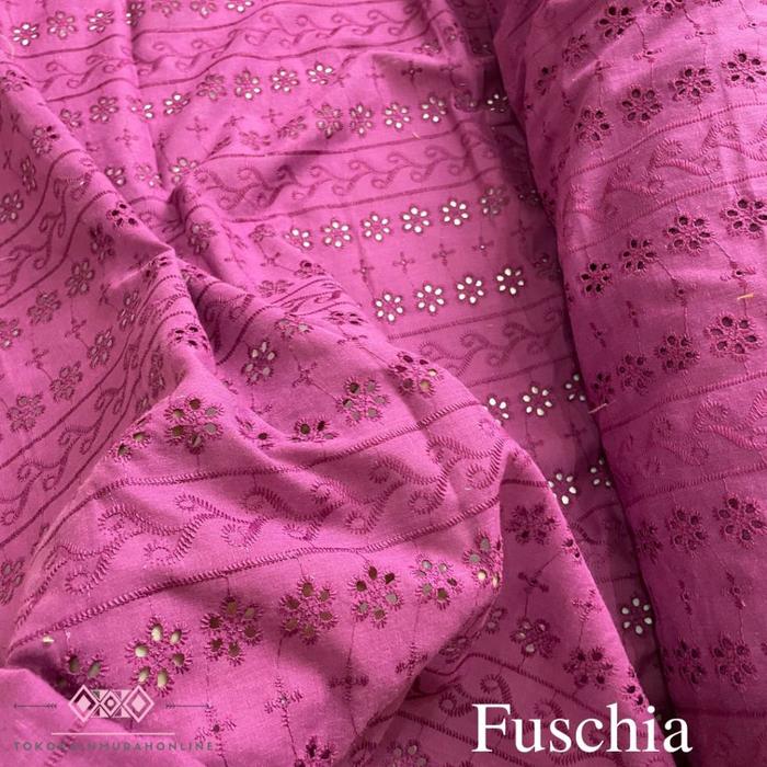 Gambar STOCK TERBATAS KAIN KATUN TENCEL BORDIR BOLONG JEPANG MOTIF HANIA ORIGINAL 100% COTTON EMBROIDERY TENCEL PREMIUM - Fuschia dari WH|Store undefined Tokopedia