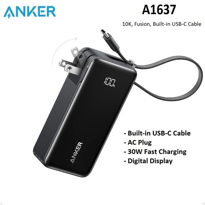 Gambar ANKER Fusion 10K 30W - Powerbank 10000mAh and USB-C Charger 30W - A1637 - Truflle Black dari Kenza Angelica undefined Tokopedia