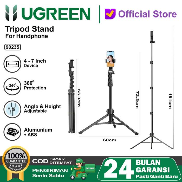 Gambar UGREEN Tongsis HP Tripod Stand 170cm Black - 15647 174cm dari GGSTORESBY undefined Tokopedia