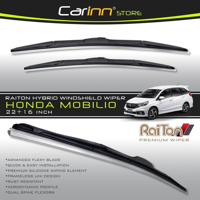 Gambar PAKET RAITON SEPASANG WIPER HYBRID KACA DEPAN MOBIL HONDA MOBILIO 22" & 16" -2 BUAH/SET - HITAM ORI - Hybrid 22-16 dari Eurostar Official Store undefined Tokopedia