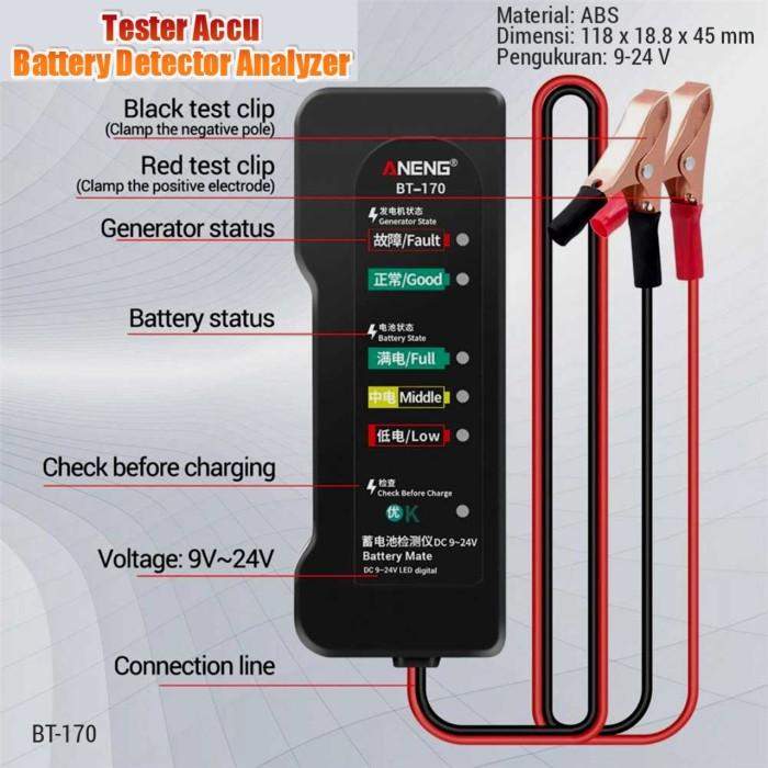 Gambar 3in1 Digital LCD Accu Tester Analyzer Alat Cek Baterai Aki Mobil Motor - BT-170, Accu Tester dari Hantara Tech undefined Tokopedia