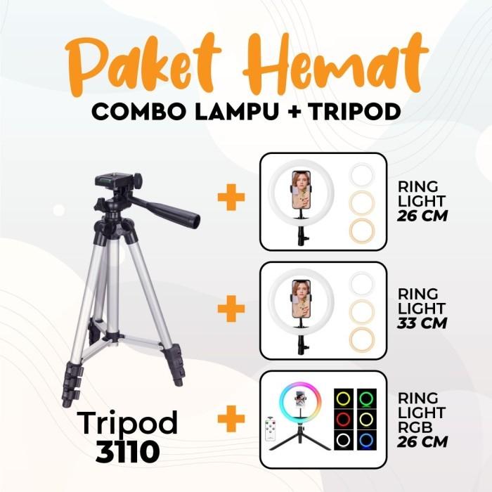 Jual GR PAKET KOMPLIT TRIPOD 3110 RINGLIGHT MAKE UP VLOG LAMPU
