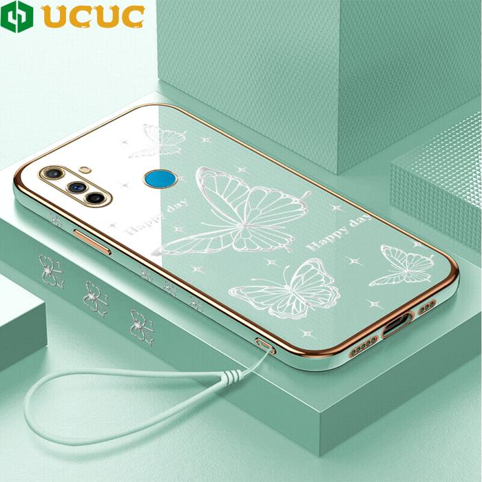 Gambar NEW (Local Ready) UCUC Softcase Case Casing hp Untuk Realme C3 C30 C30S C31 C33 C35 C55 (Lanyard Gratis) Kartun kupu-kupu transparan Square Edge Pattern Design Luxury Plating Soft Phone Case dari tokoimass undefined Tokopedia