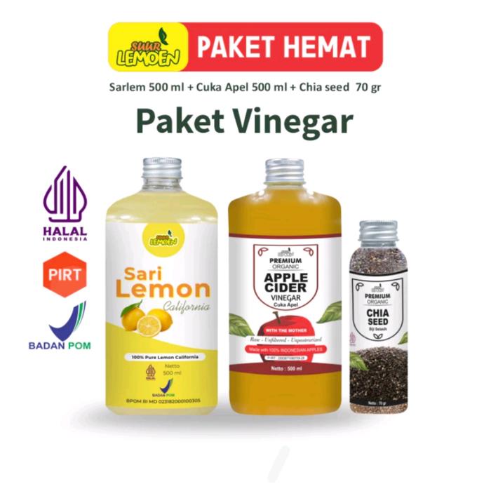 Gambar Paket Diet Sehat - Cuka Apel 500Ml, Sari Lemon Murni 500Ml, Dan Chia Seeds 70Gr - By Suur Lemoen Id - PAKET 3 IN 1 dari NutriCiez undefined Tokopedia