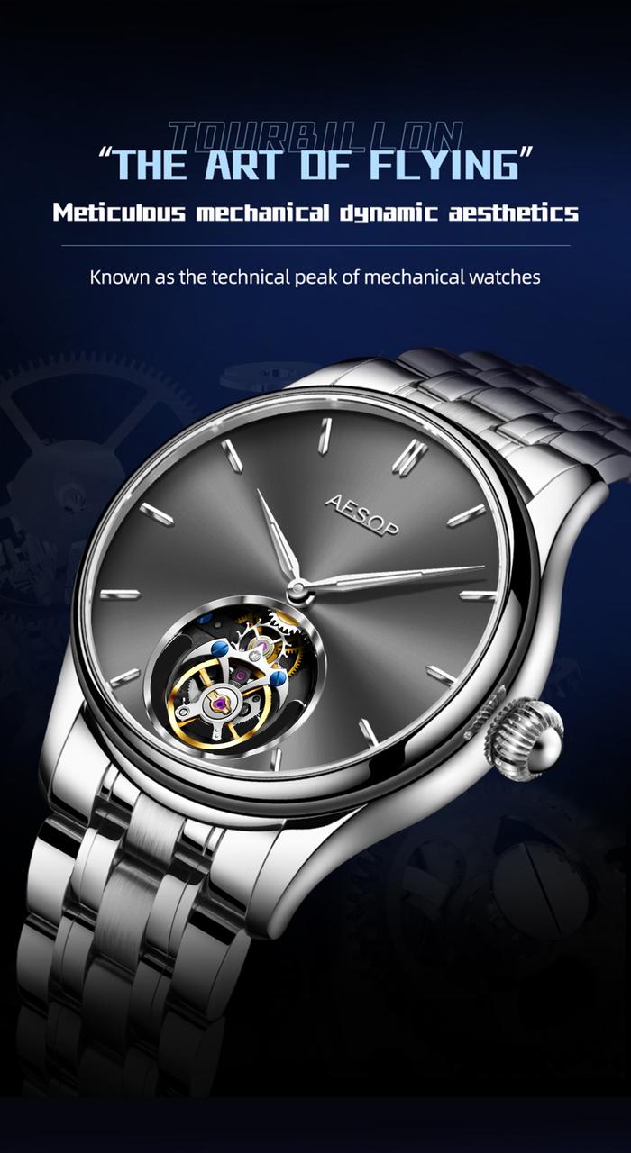 Aesop 100 Real Flying Tourbillon Skeleton Watch For Men Hollow Mechanical  Wristwatches Male Sapphire Crystal Waterproof Clocks