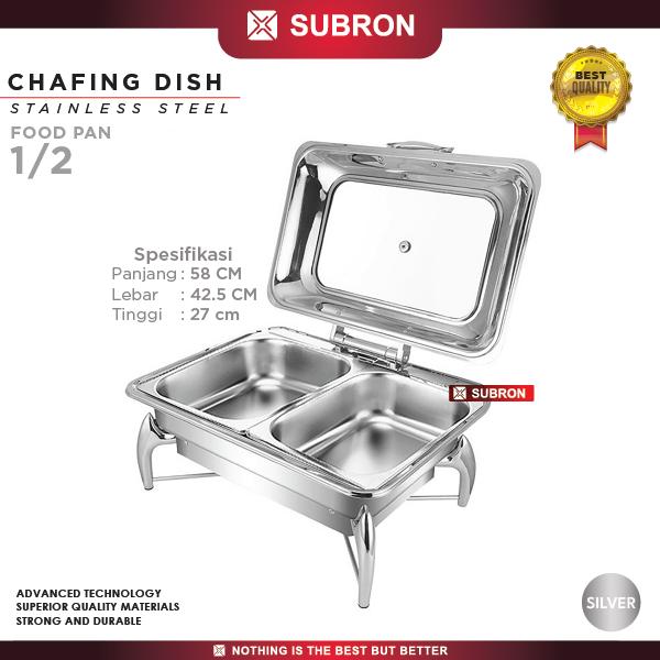 Gambar SUBRON Chafing Dish Wadah Makanan Prasmanan 1 Sekat 2 Sekat Tutup Kaca Stainless Silver Gold - 2 SEKAT SILVER dari SUBRON KITCHENWARE undefined Tokopedia