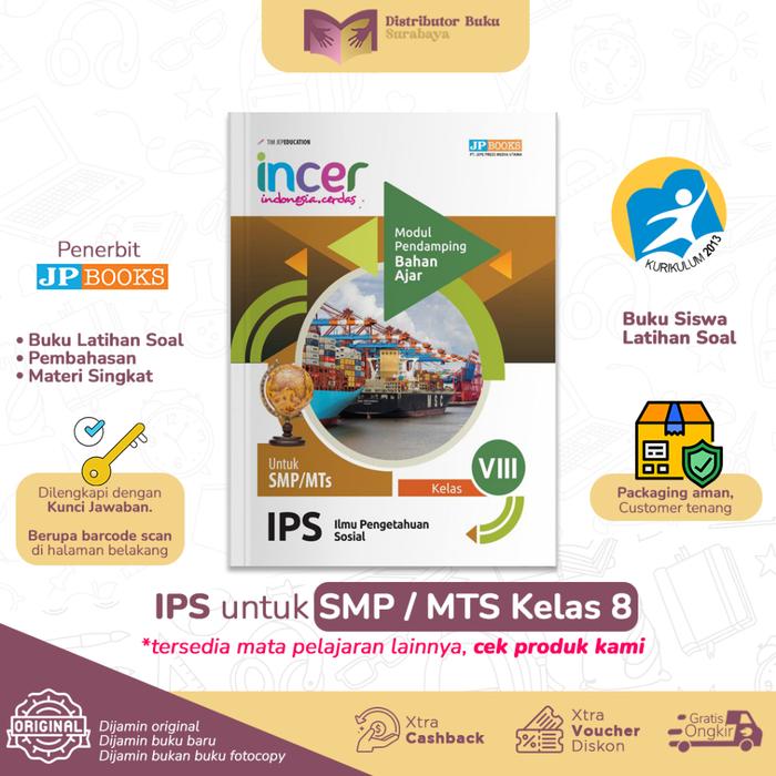 Gambar Buku Latihan Soal Siswa + Pembahasan Materi (Plus Kunci Jawaban) Incer IPS Smp Kelas 8 - Kurikulum 2013 -  Penerbit JP Books dari Distributor Buku Surabaya undefined Tokopedia