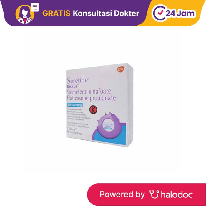 Gambar Seretide Diskus 50/500 mcg 60 Dosis - Obat Asma Inhaler - Halodoc dari Apotek Najeeb Farma Bekasi undefined Tokopedia