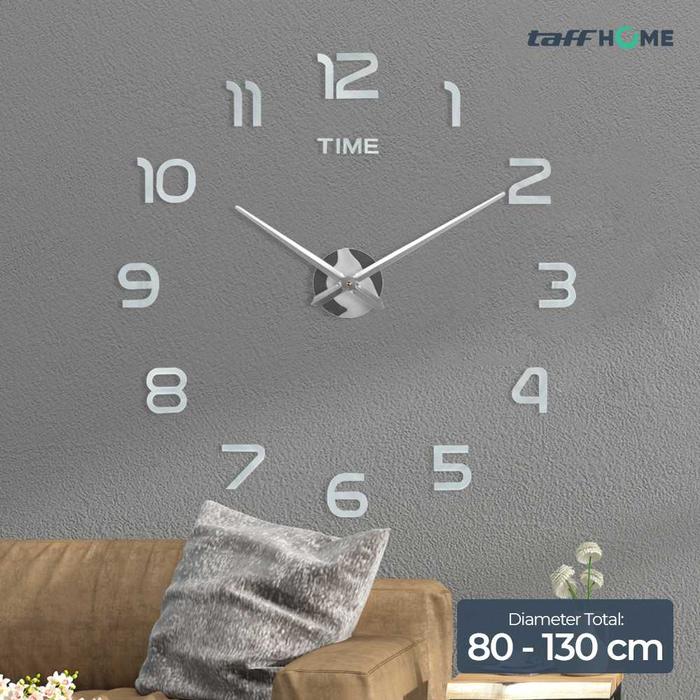 Gambar Jam Dinding Besar DIY Giant Wall Clock 80-130cm Aesthetic Tempel di Dingding Ruang Tamu Estetik Unik 3d Warna Gold Silver ORIGINAL TAFFHOME - Silver dari Ghani Gadget Store undefined Tokopedia