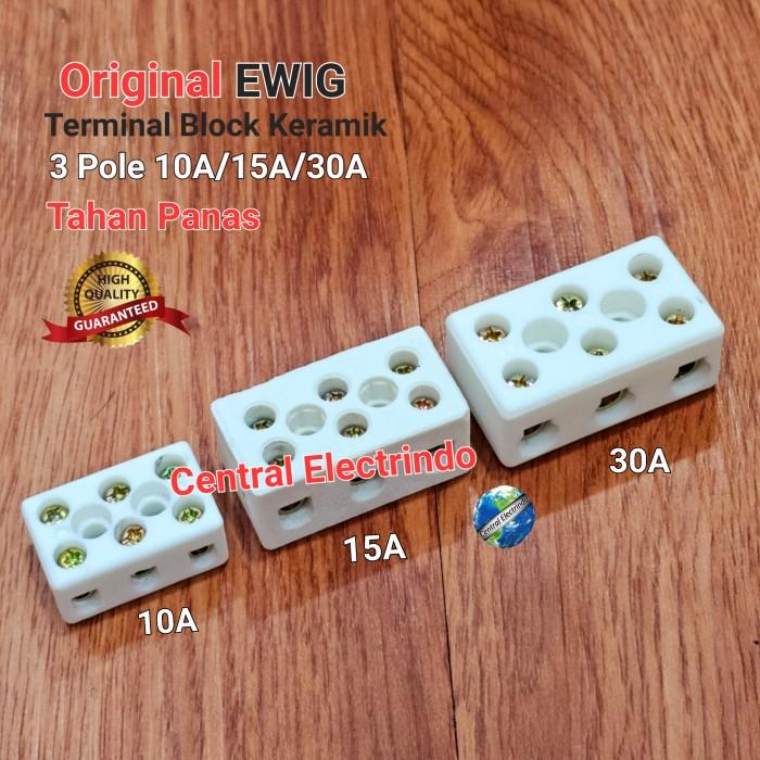 Gambar Terminal Block Keramik EWIG 3 Pole 10A/15A/30A Tahan Panas. - 3 Pole 30A dari Central Electrindo undefined Tokopedia