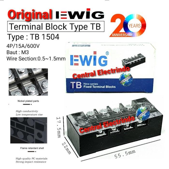 Gambar TERMINAL BLOCK EWIG TB 1504 (15A 4Pole). dari Central Electrindo undefined Tokopedia