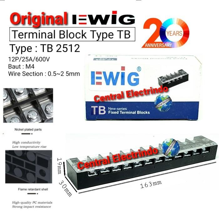 Gambar TERMINAL BLOCK EWIG TB 2512 ( 25A 12Pole). dari Central Electrindo undefined Tokopedia