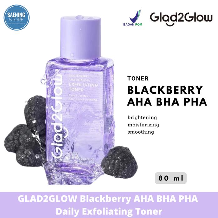 Gambar Glad2Glow Blackberry AHA BHA PHA Daily Exfoliating Toner | Gently Exfoliates  Removes Acnes & Bumps - 80 mL dari Saening Store Beauty ID undefined Tokopedia