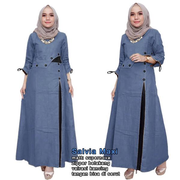 Gambar LS SALVIA MAXI Pakaian Baju Maxi Wanita - Atasan Muslim L XL XXL XXXL - Biru, L dari LogoSmileFashion undefined Tokopedia