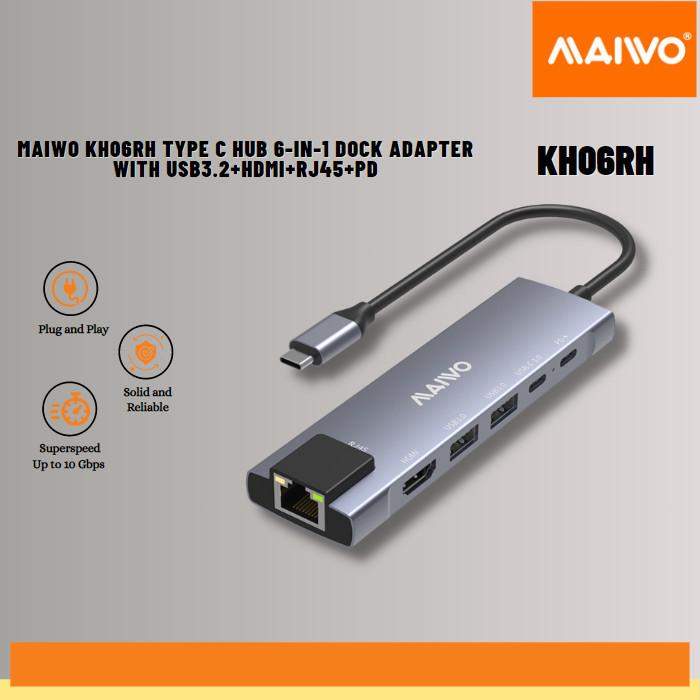 Gambar MAIWO KH06RH aluminum type C HUB 6-in-1 dock adapter with USB3.2 dari PCSolution PT undefined Tokopedia