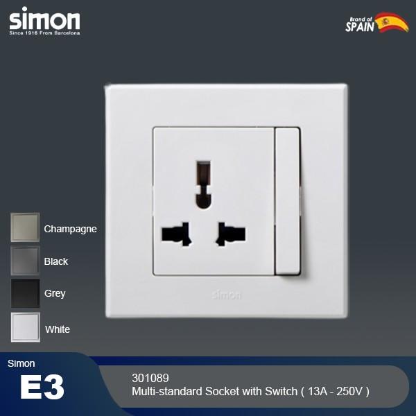 Gambar Simon E3 Multi-standard Socket with Switch ( 13A - 250V ) 301089 - White dari Cahaya Mas Electrindo undefined Tokopedia