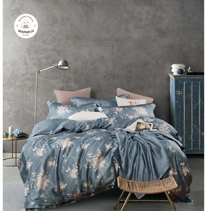 Gambar Nyaman.co Linen - Full set bed linen 100% Sutra Tencel Organik PAKET BED SET Fitted sheet Sprei Karet & Duvet cover + 2 Pillow Case + 2 Bolster Case Premium Quality - 1 Paket Lengkap / Seprei Lengkap bed cover - Floral Ruby, 200x200x30 dari mdaanss undefined Tokopedia