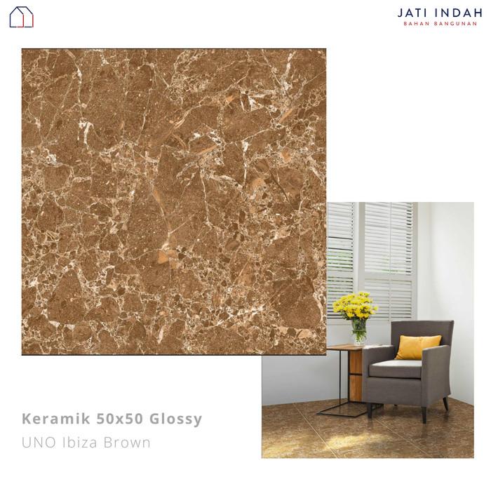 Gambar Keramik Motif Marble 50x50cm UNO Ibiza (Tekstur Halus Glossy) - Brown dari Jati Indah Bahan Bangunan 2 undefined Tokopedia