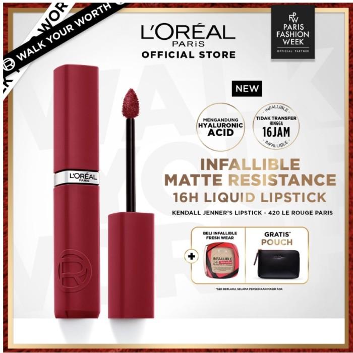 Gambar L'oreal Infallible Matte Resistance 16H Liquid Lipstick memberikan fisnih Matte | Loreal 16 Jam Long Lasting, Tidak Transfer, Transferproof, Tidak Kering - Infallible 16hr, Lip 150 Lazy dari Miracleskin.id undefined Tokopedia