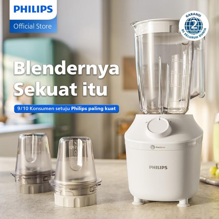 Gambar Blender Philips Plastik 1 Liter - 3000 series HR2042/30 - Blender Jus - Blender Juicer- Blender Terbaik - Blender Serbaguna - Chopper dan  Dry Mill - White dari Philip E-Store undefined Tokopedia