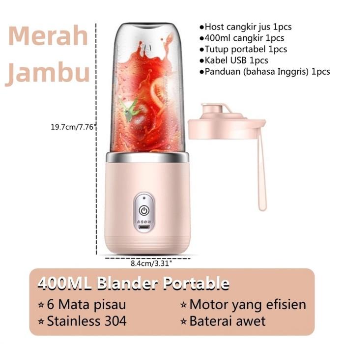 Gambar Blender Portable Mini Juicer 6 Mata Pisau 400ML Blander Jus Buah Port - pink dari JenTech undefined Tokopedia