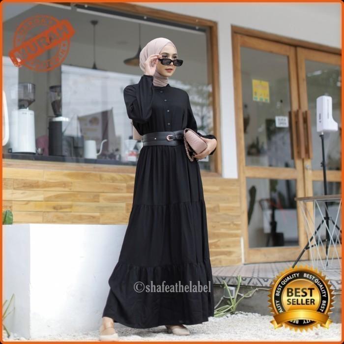 Gambar Dress Muslim Wanita Gamis Hitam Polos bahan katun - S dari Shafea Collection undefined Tokopedia