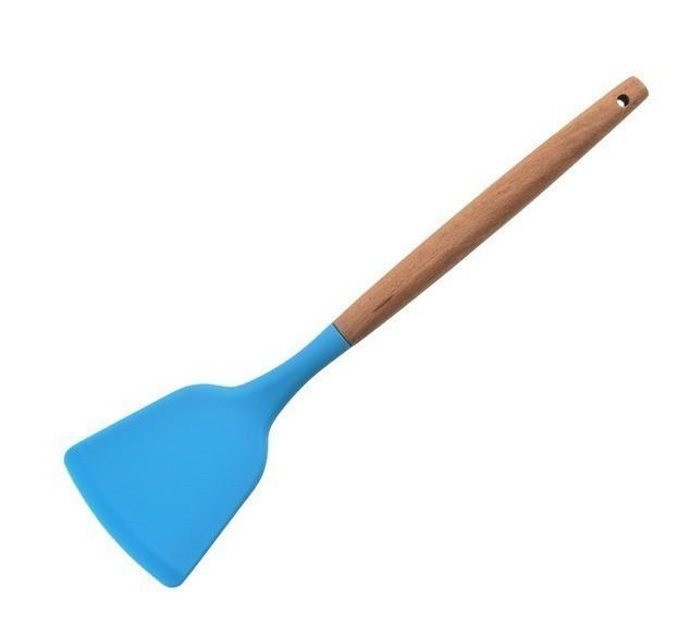 Gambar Spatula Silicone Utensil Gagang Kayu Tahan Panas - Biru dari CS Shop88 undefined Tokopedia