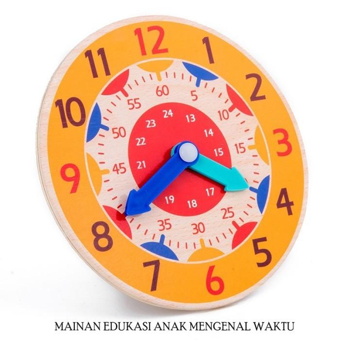 Gambar Mainan Edukasi Belajar Mengenal Waktu Anak Montessori PAUD Jam Kayu - Orange dari PAINTING KIDS undefined Tokopedia