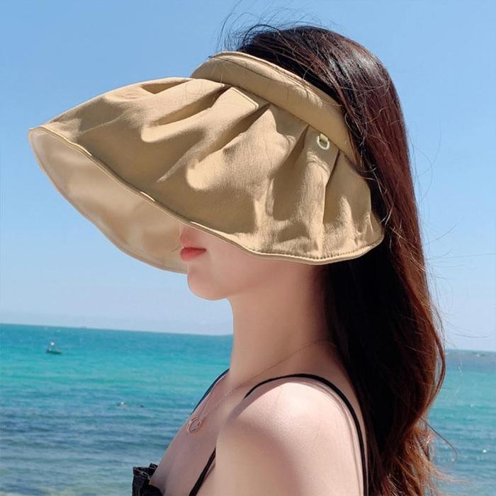 Gambar Topi Visor Pantai Anti UV Wanita Topi Lebar Pantai Anti UV Wanita Sun Visor Hat Waterproof Lipat - Cokelat dari Toko Plus ID undefined Tokopedia