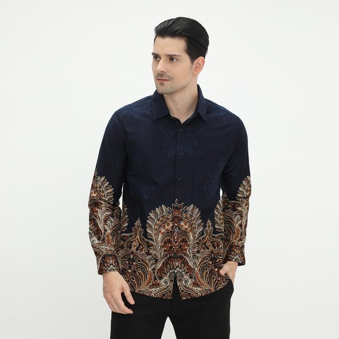 Gambar Kemeja Batik Pria Atasan Batik Modern Lengan Panjang Warna Navy OLR225 - XXL dari Dancus undefined Tokopedia