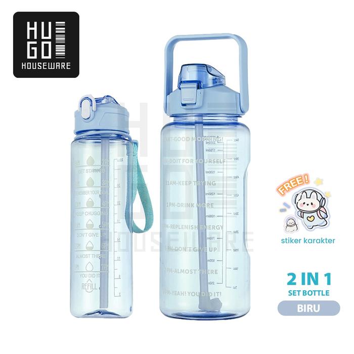 Gambar HUGO Botol Minum Motivasi Set 2 in 1 Botol Air 2 Liter + 1 Liter Botol Anak Sekolah Premium BPA FREE - Biru 2 in 1 dari Sweet Store IDN undefined Tokopedia