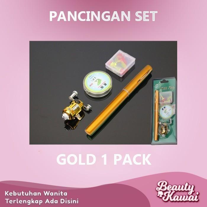 Gambar Alat Pancingan Pulpen Set Lengkap Reel Joran Fishing Rod Pen Simple - GOLD., +Benang & Kail dari Beauty Kawai ID undefined Tokopedia