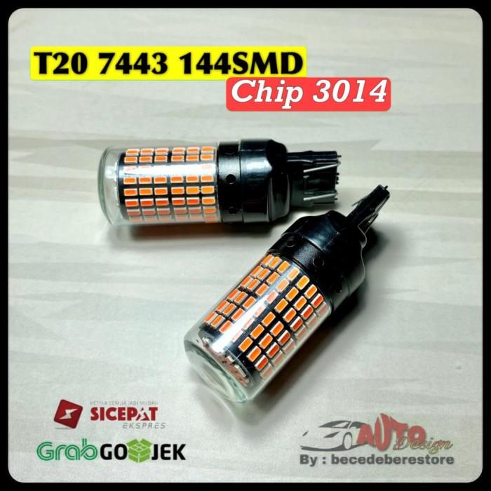 Gambar T20 Lampu Rem Mobil LED Canbus 7443 3014 144 Mata Extreme Bright - Merah, MODE STROBO dari Alpiah Tripdaszib undefined Tokopedia