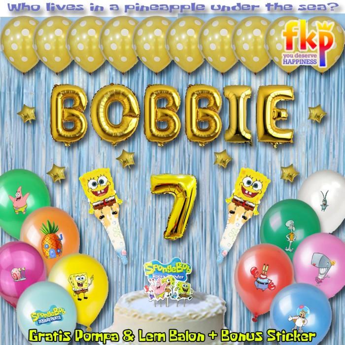 Gambar Paket Dekorasi Ulang Tahun SpongeBob / Dekor Ultah HBD Sponge Bob - Bobbie - Biru dari Karnita Sandra undefined Tokopedia