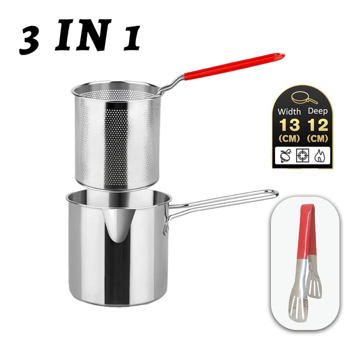 Gambar Deep Fryer Panci Multifungsi 4 Pcs / Fryer Stainless Steel / Penggorengan baja tahan karat dengan tatakan kompor alat  goreng kentang - 3in1 dari Banayya-Kitchenware undefined Tokopedia