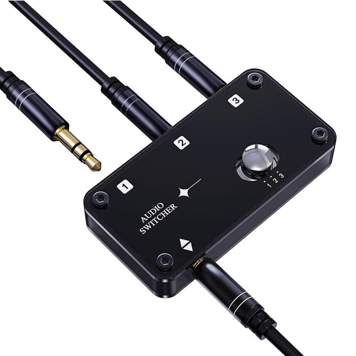 Switcher Audio 3,5 Mm - 2 Input 1 Output / Muto A Un Tasto - Per Cuffie, PC, Smartphone E Console - Foto 2