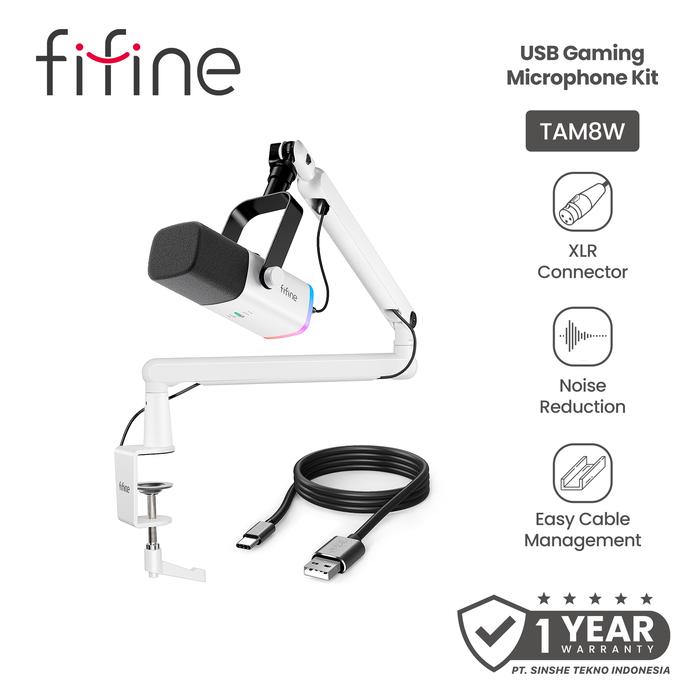Gambar Fifine USB Microphone for Live Recording Studio Microphone RGB Gaming Microphone For PC Mic for Gaming Mic For Streaming witth Arm - TAM8 White dari Fifine Indonesia undefined Tokopedia