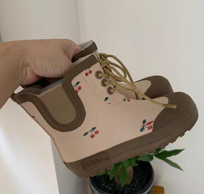 Jual Soft Rubber Child Rain Shoes Anti-Slip Kids Rain Boot Lace up