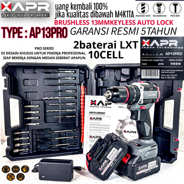 Gambar bor cordless APR Japan GARANSI RESMI 3THN 48V 42v 36v 20v 12v 13v mesin bor baterai JLD 10mm 13mm impact drill beton tembok kayu besi baja - AP13PRO dari Mustofa82 undefined Tokopedia