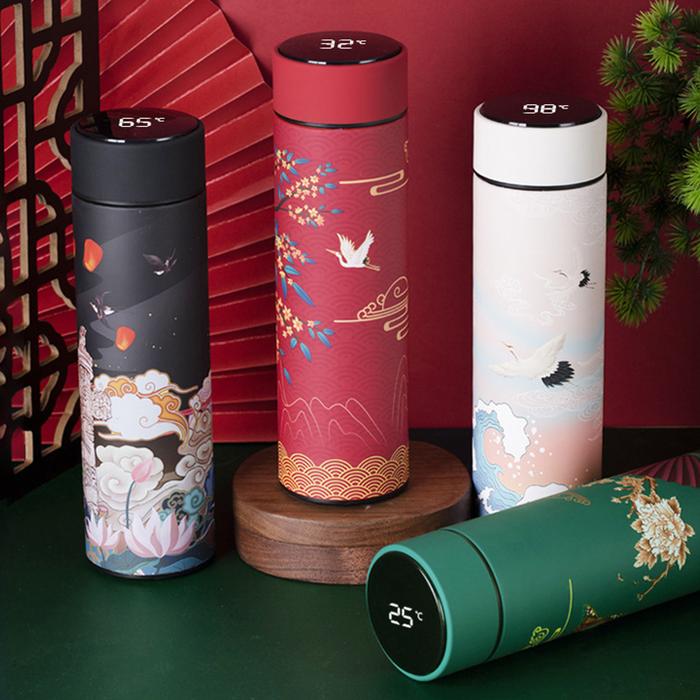 Gambar Thermal Mug Water Bottle Thermos Chinese Style Ins Illustration Vacuum Flask Stainless Steel Display Temperature Water Cup 500ML dari qiashrooniwk undefined Tokopedia