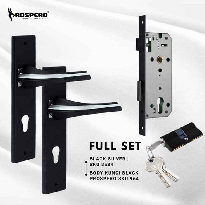 Gambar PROSPERO Gagang Pintu Set Ukuran 25cm Besar Modern Premium Black Silver | Kunci Pintu Besar 2534 - Handle+Body 964 dari BUMI PUTERA PERKASA undefined Tokopedia