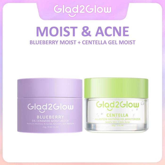Gambar Glad2glow 2PCS Moisturizer Cream Paket Skincare Set Blueberry Moisturizer Centella Allantoin Soothing Moisturizer Gel Skin Barrier Repair - Moist & Acne dari TC BRAND undefined Tokopedia