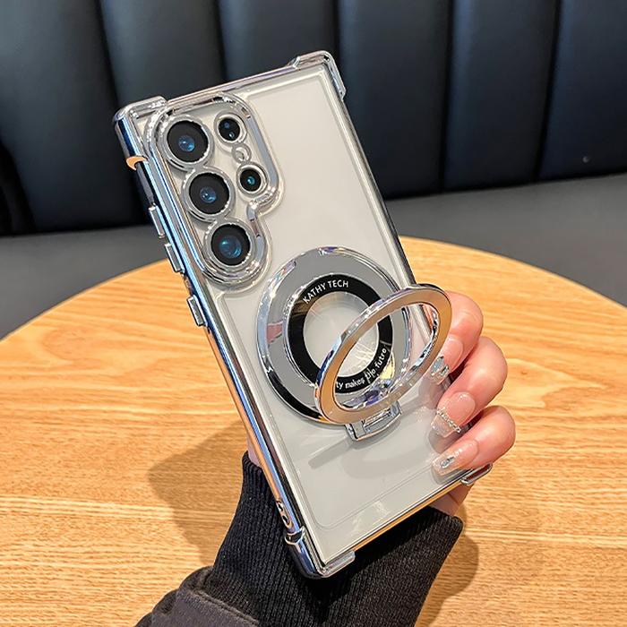 Gambar Murah CrashStar With Lens Films MagSafe Stand Airbag Anti-fall Plating Clear Hard Phone Case For Samsung Galaxy S24 Ultra S23 Ultra FE Plus S22 + A55 A35 A25 A16 A15 A54 A34 A53 5G Wireless Charging Phone Cover Casing With Magnetic Folding Holder - Perak, S22 Ultra dari Tanika CASE ID undefined Tokopedia