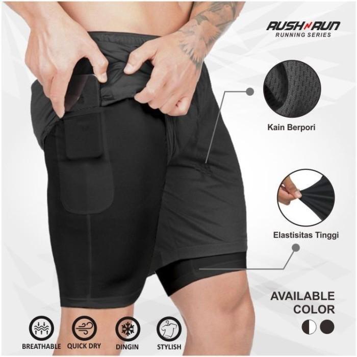 Gambar CELANA LARI RUNNING GYM OLAHRAGA PENDEK 2in1 PRIA WANITA - Hitam, ALLSIZE M FIT L dari Citra x collection undefined Tokopedia