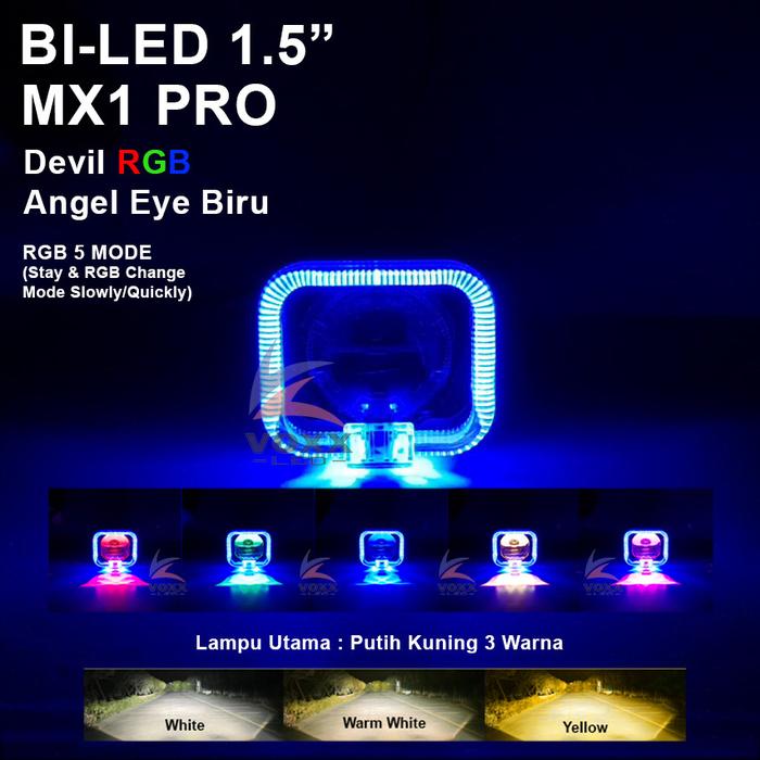 Gambar VOXX LED MX1 Pro BiLed Matrix 1.5" Inch Projie 3 Warna 45W Flat Cut-Off Devil RGB AC DC - 1.5" PRO - Biru, Putih Kuning 3 Warna dari VOXX LED INDONESIA undefined Tokopedia